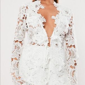MISSGUIDED white crochet lace blazer